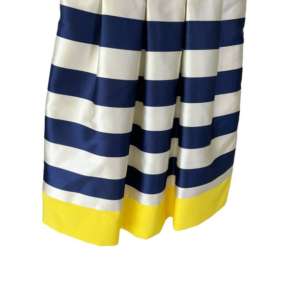 Eliza J Blue White Yellow Stripe Sleeveless Fit Flare Knee Length Dress 6 - Picture 3 of 12